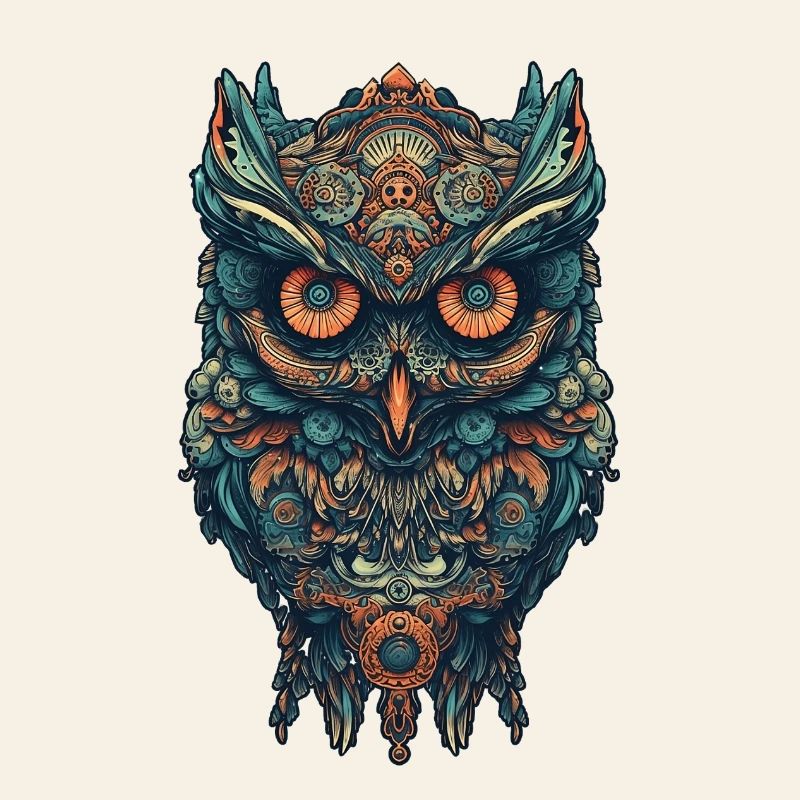 Mythical boho owl with surreal patterns