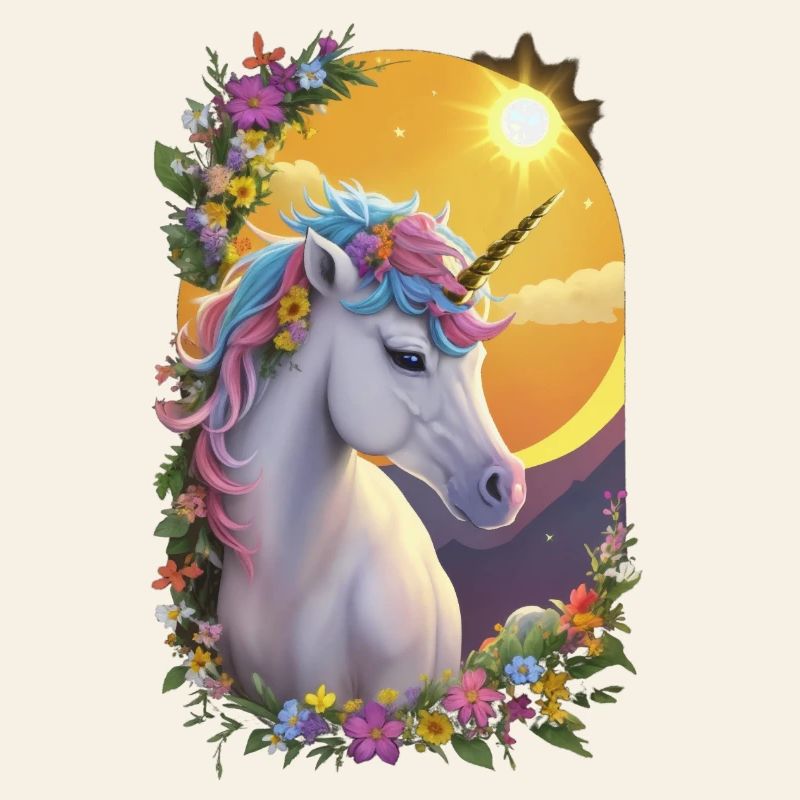 Licorne dans le jardin fleuri