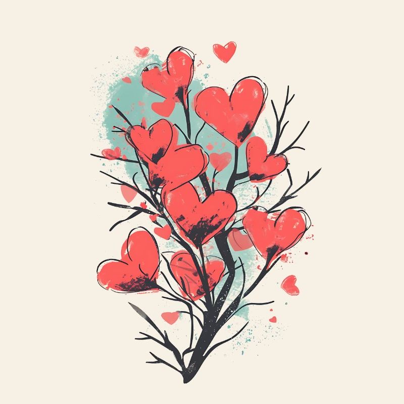 Bel arbre avec des coeurs rouges dedans.