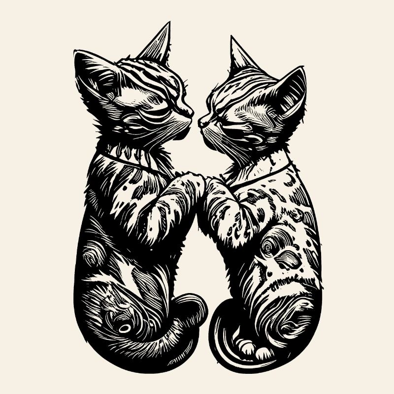 Chats amoureux s’embrassant