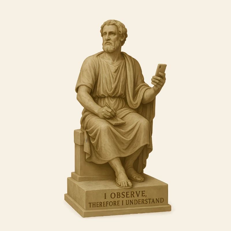 Ancient Philosopher Statue with Smartphone