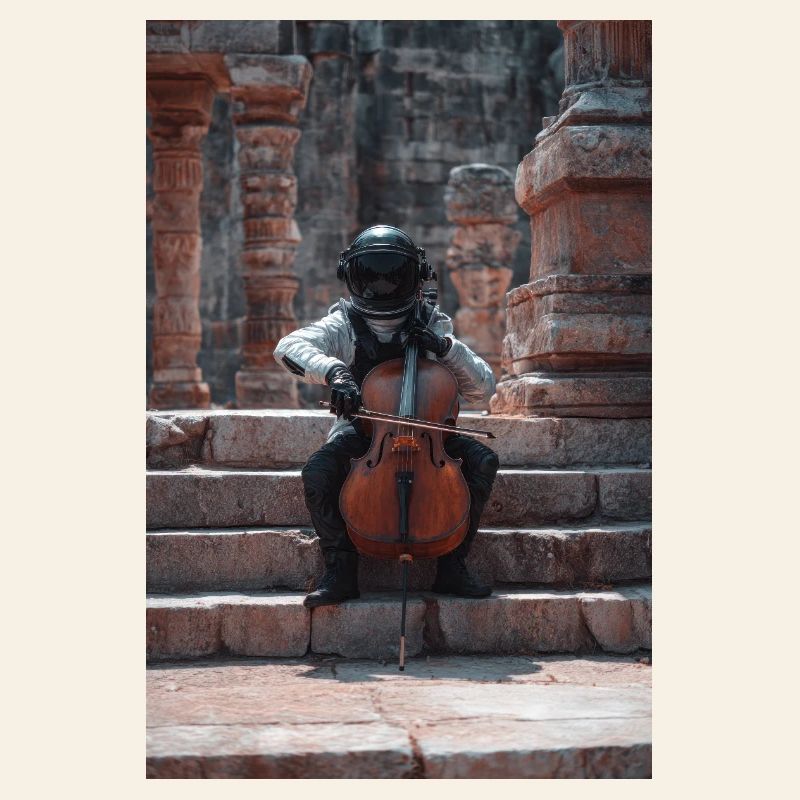 Astronaute cosmique jouant du violoncelle