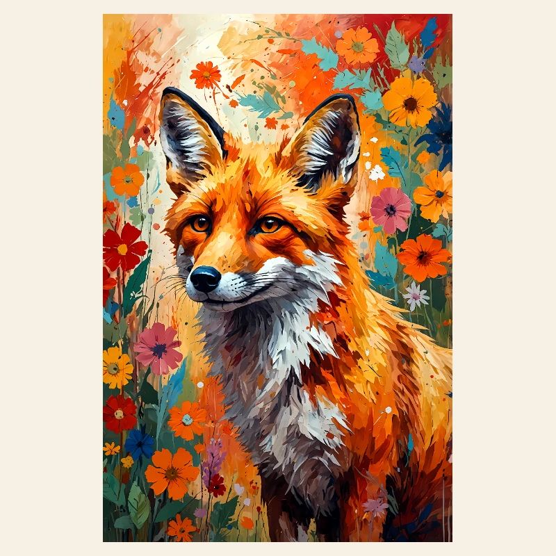 Fox flowers abstract fox lover gift