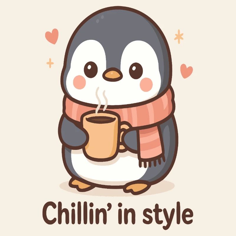 Pingouin mignon avec du café