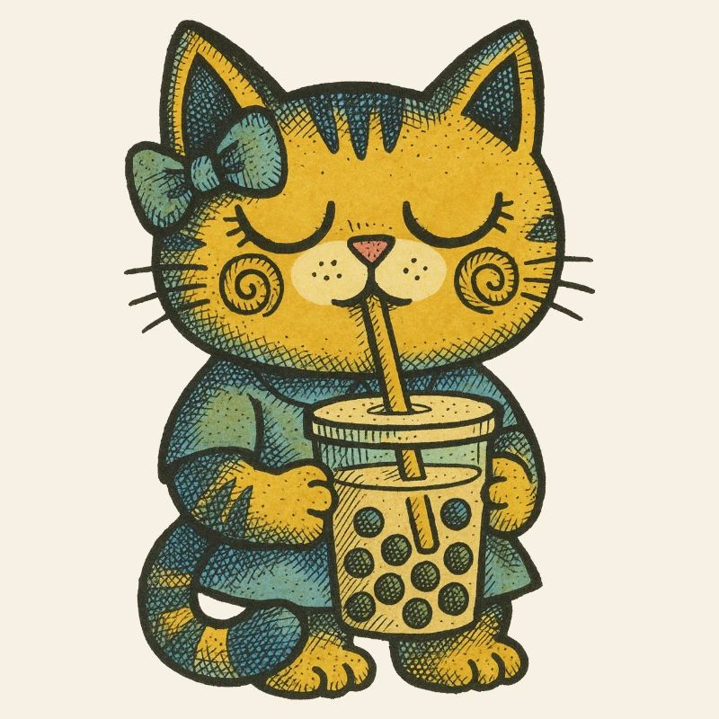 Bubble Tea Cat Cozy Charm