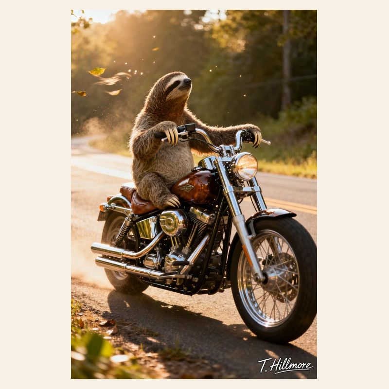 Sloth on motorcycle