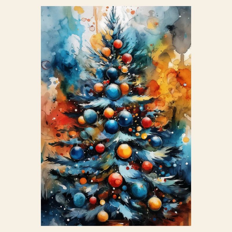 Lebendiger Aquarell-Weihnachtsbaum