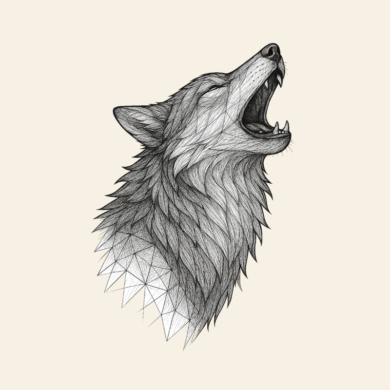 Geometrischer Wolfkopf im Heulen