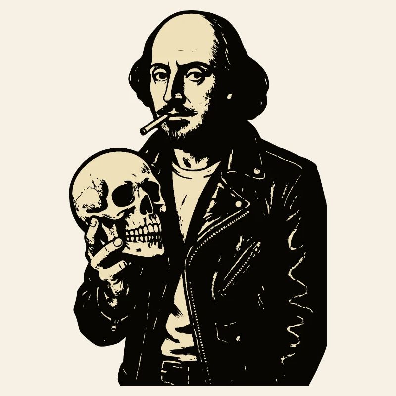 William Shakespeare with skull portrait