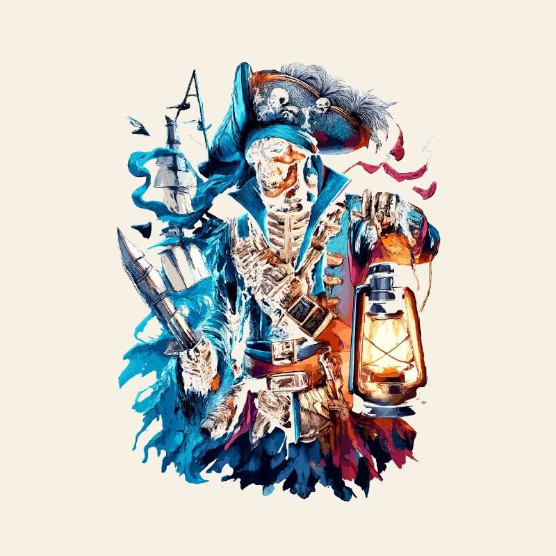 Skeleton pirate in lantern light