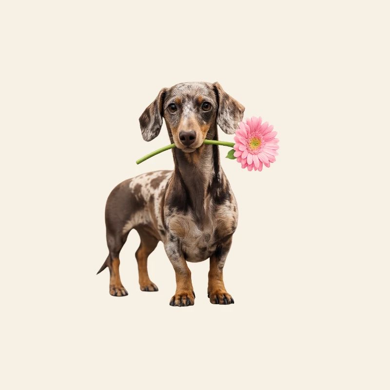 Teckel avec une fleur – L’amour de la fleur