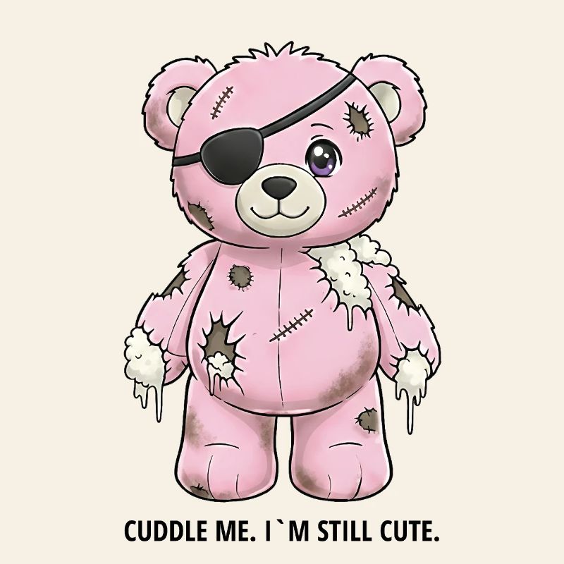 Ours en peluche rose patchwork avec cache-œil