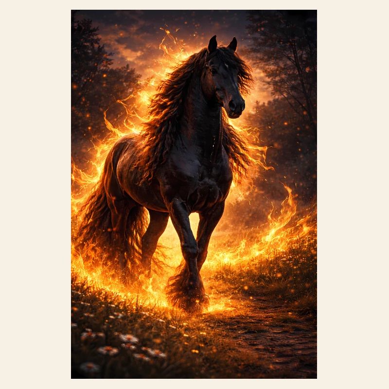 Cheval de Feu dans la Tempête de Flammes