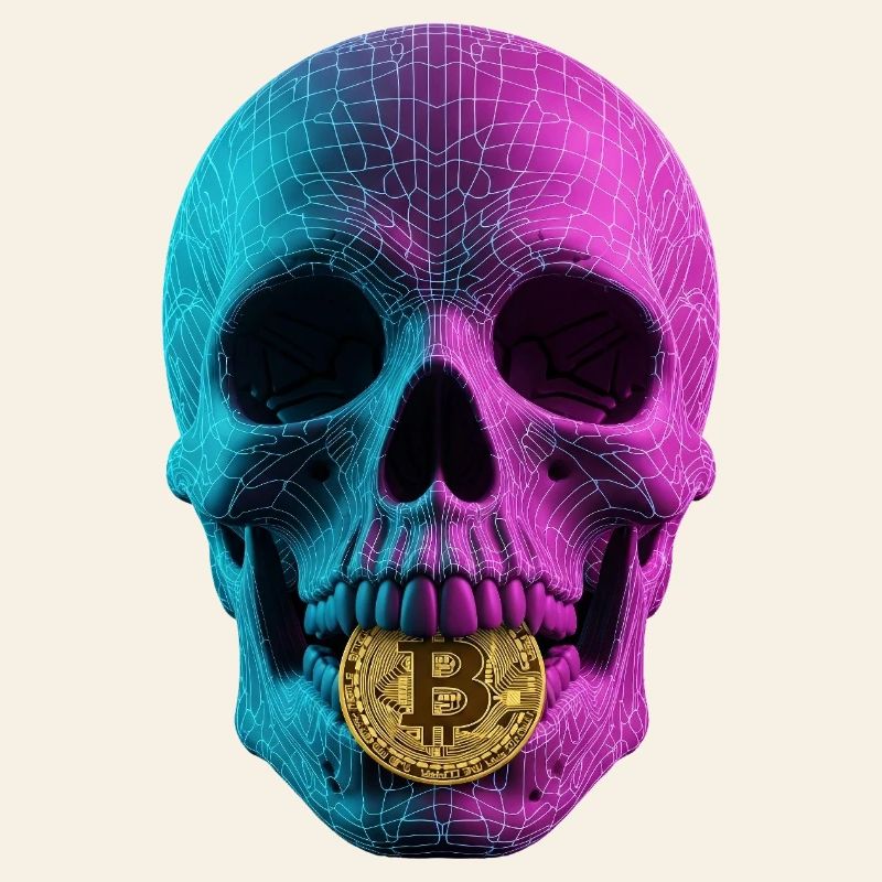 Conception du fil de fer de crâne Bitcoin Cyan Magenta