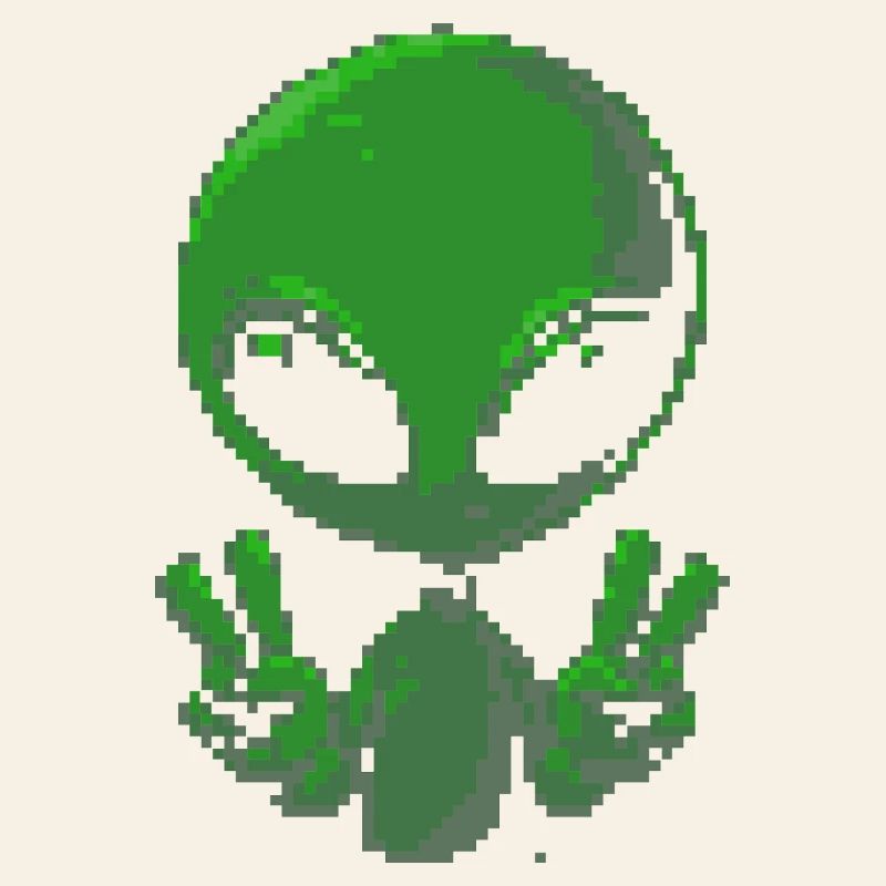 Pixel Alien Peace Sign