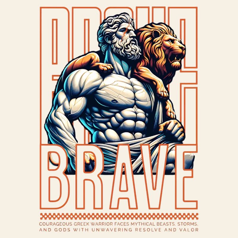 Dieu de la Force grecque et Lion
