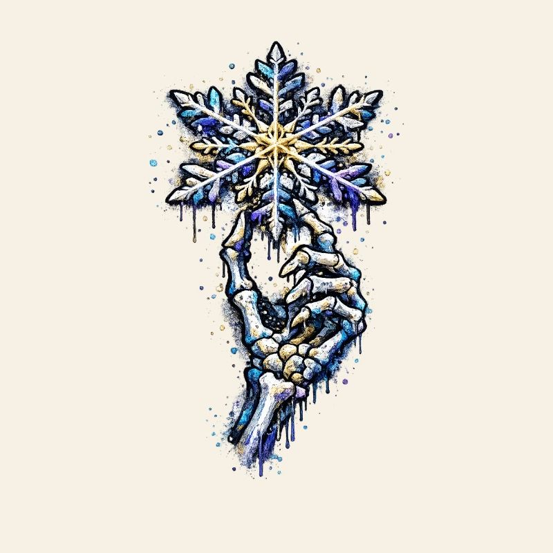 Bone Hand and Snowflake . AI generated