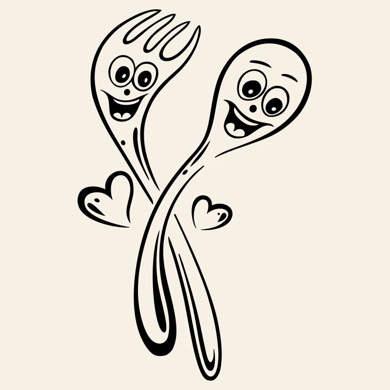 Spoon and fork with hearts.