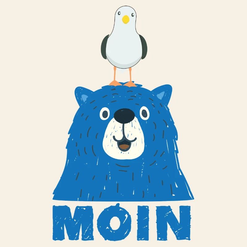 Blauer Bär mit Möwe Kopf Moin Hamburger Dialekt 