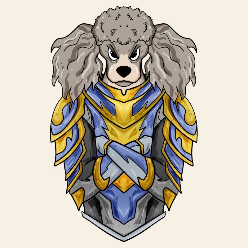 Caniche de race de chien Chevalier avec armure
