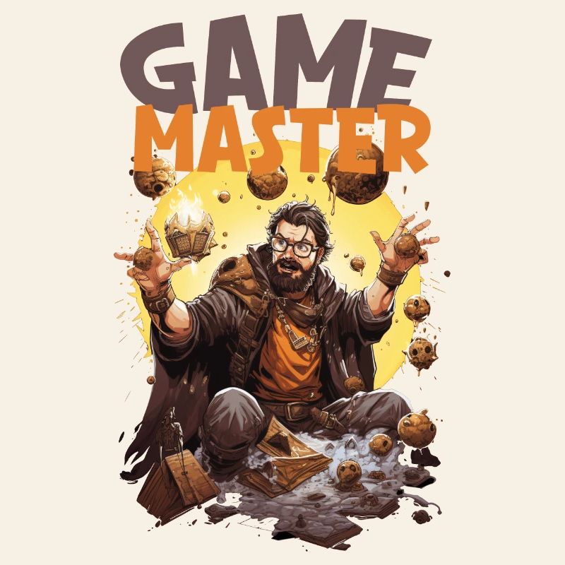 Spielleiter mit fliegenden Würfeln – RPG Nerd