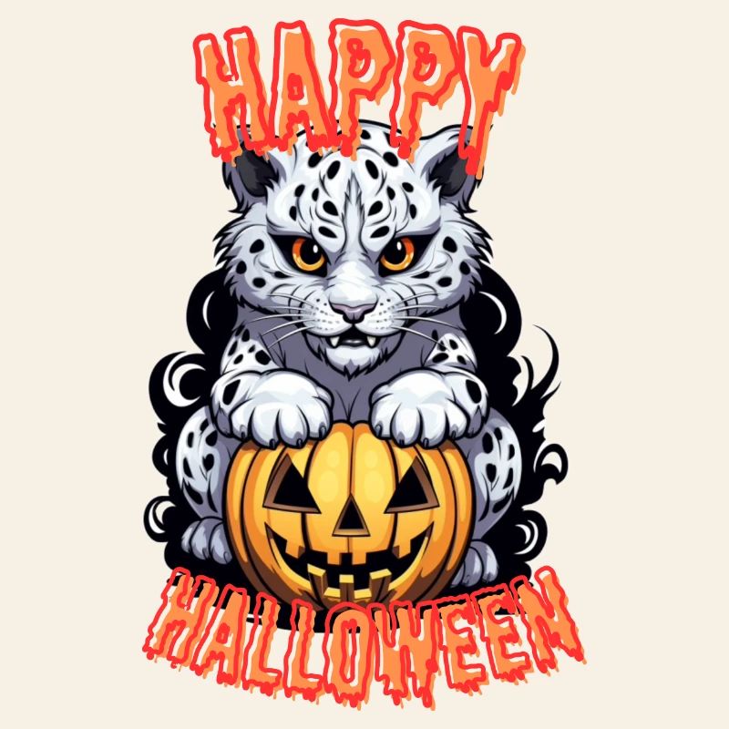 Halloween Snow Leopard with Pumpkin