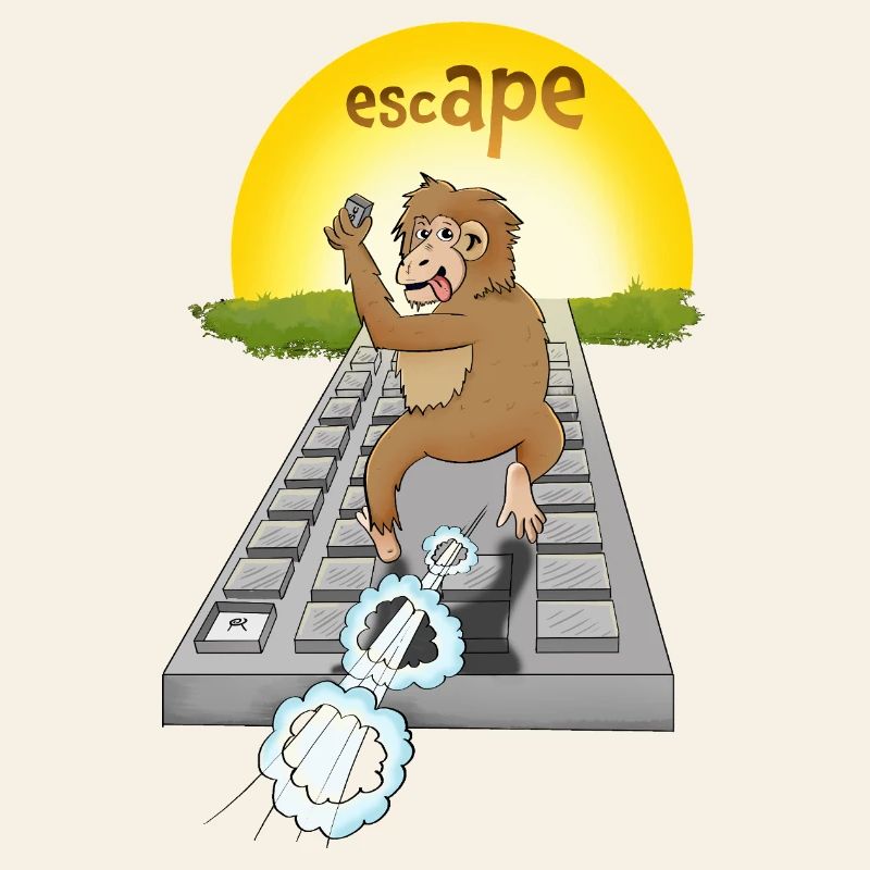 Humorous monkey design with keyboard