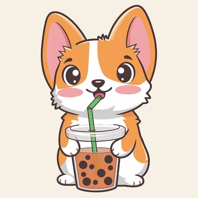 Cute Corgi with Bubble Tea