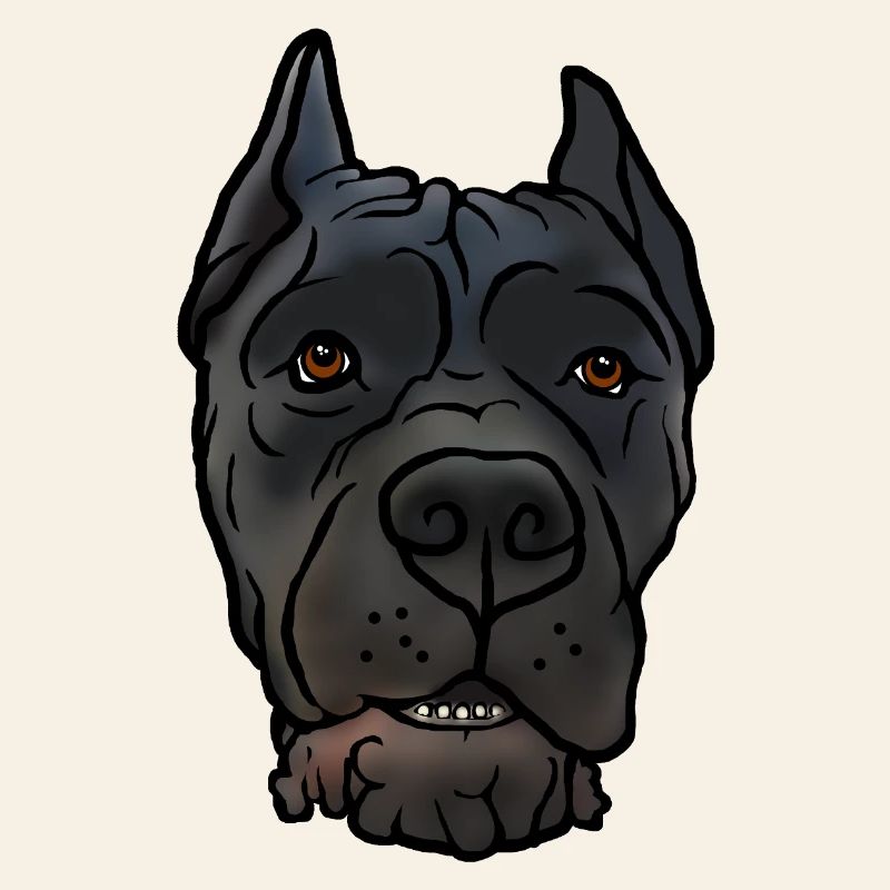 Cane Corso accroche la tête dans un style comique