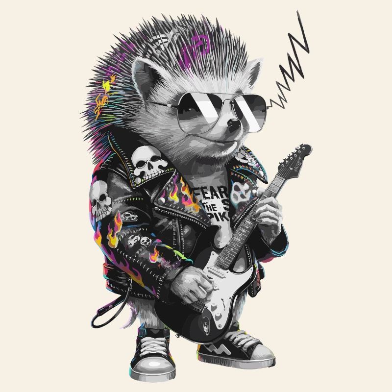 Punkig Igel mit E-Gitarre