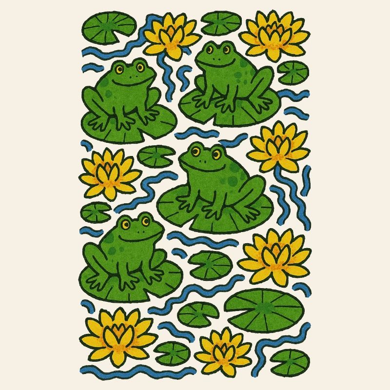 Lily Pad Frogs in Bloom Pattern