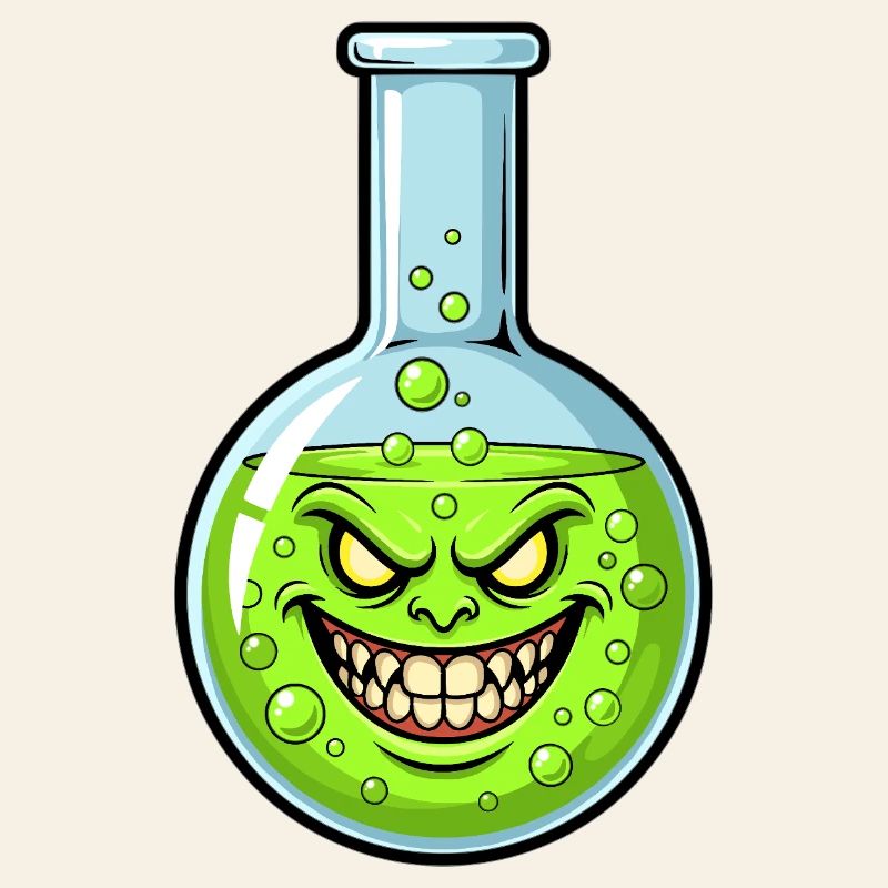 Green Alchemy Bottle with a Grim Smile