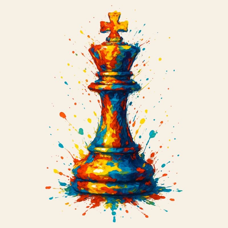 Roi d'Échecs Style Aquarelle Coloré