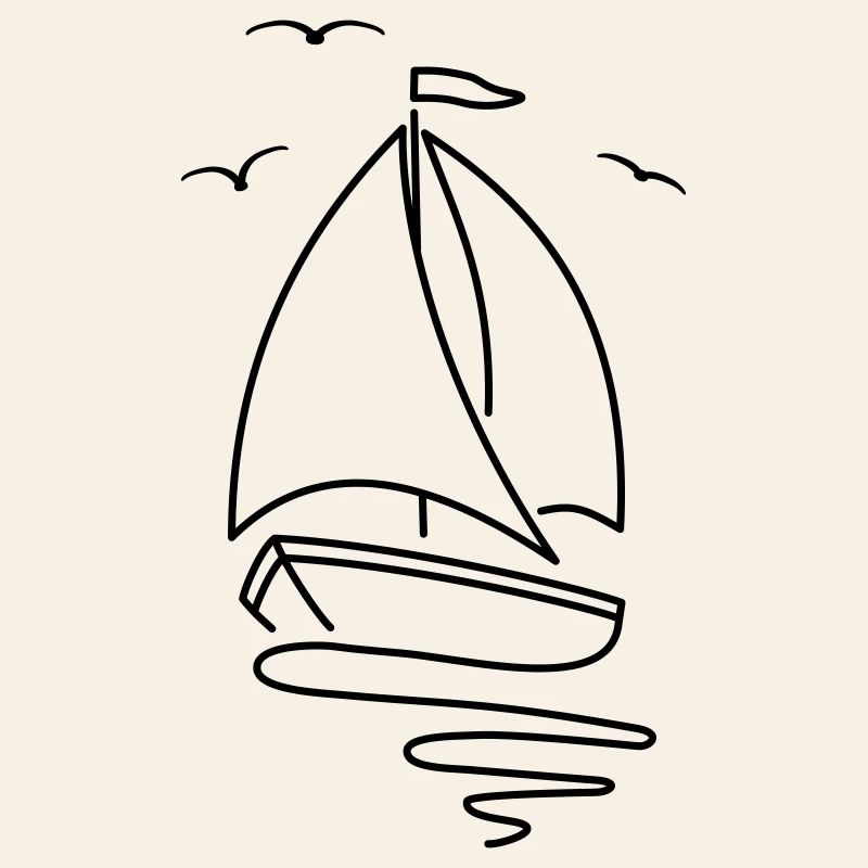 Segelboot mit zwei Segeln und einer Flagge oben.