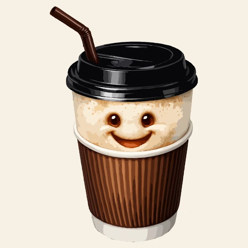 Smiling coffee cup with straw