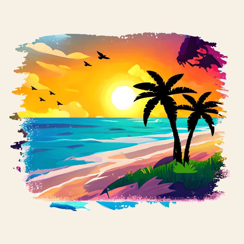 Aquarelle de plage de coucher de soleil d’été
