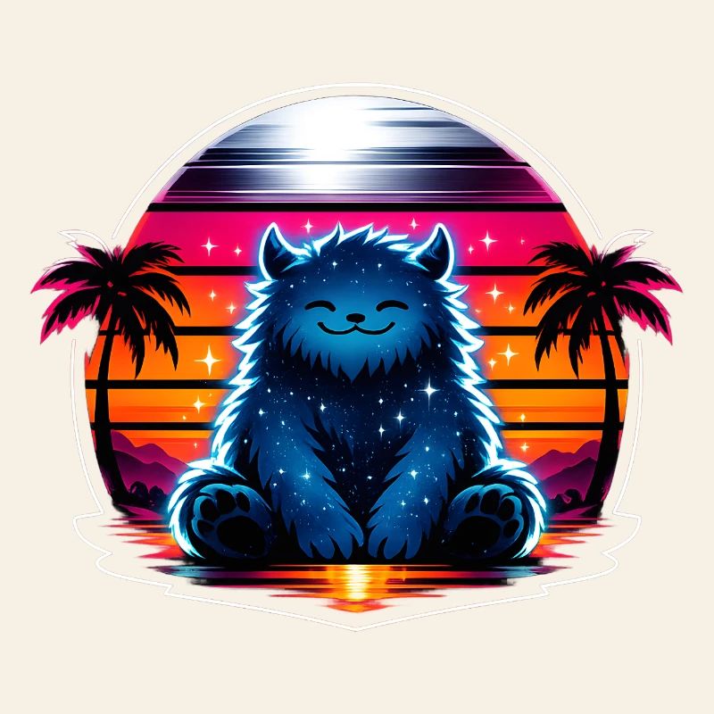 Cuddly kitten in the neon cosmos