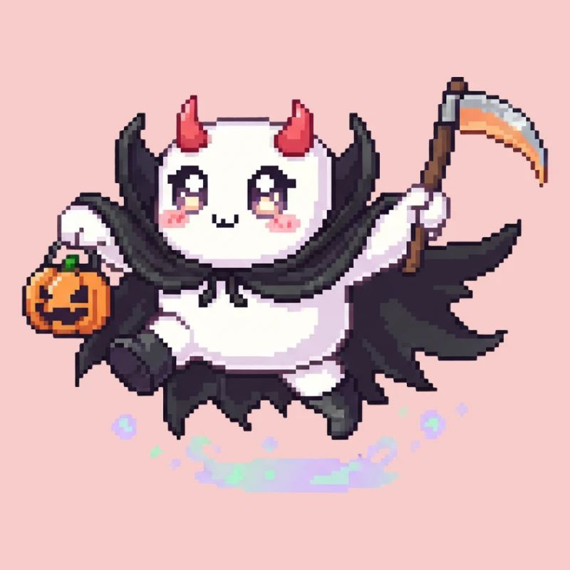 Pixel Halloween Demon with Jack-o-lantern