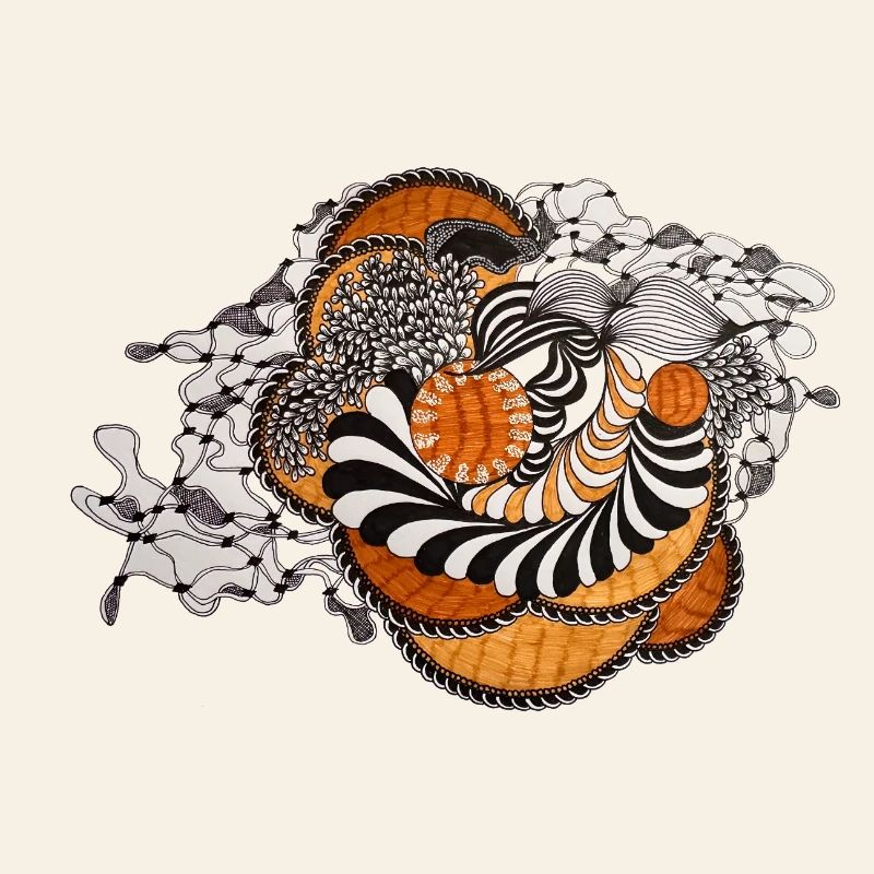 Orange Spiral Black and White Pattern