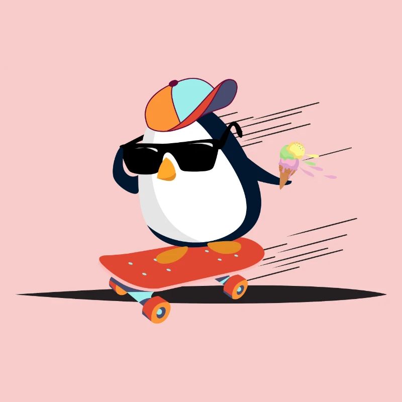 Cool penguin on skateboard