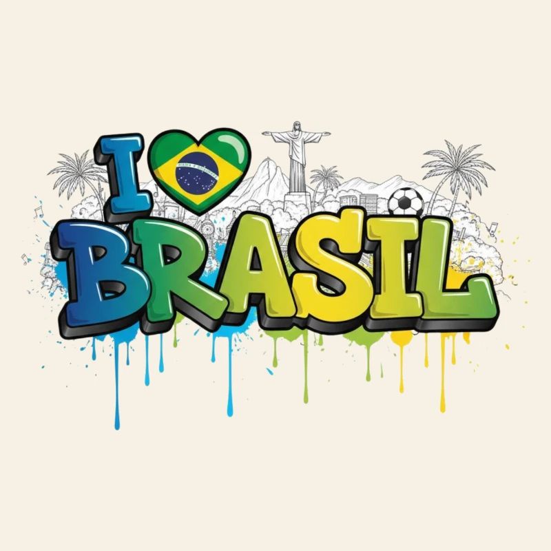 Brésil Amour drapeau Graffiti Tee Design