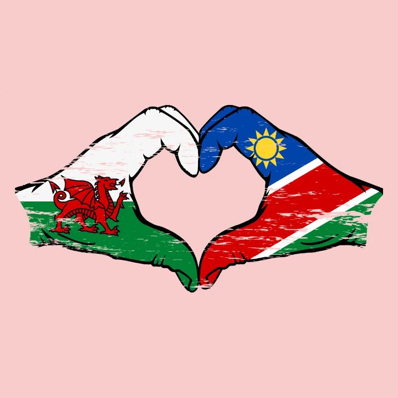 Wales Namibia Flag Hands Heart Shape used