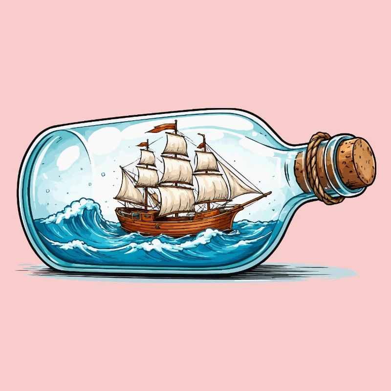 Schiffsmodell in Flasche