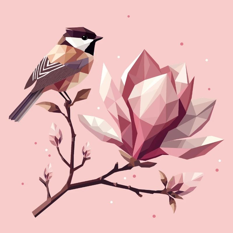 Oiseau sur branche de magnolia – Composition harmonique
