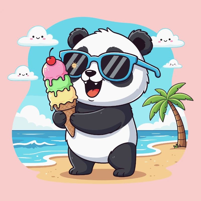 Panda sur la plage avec de la glace