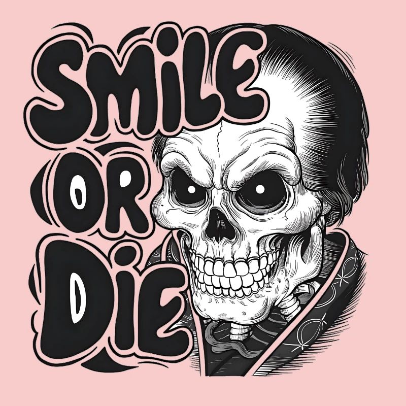 Vampirskelett mit Text Lächeln oder Sterben