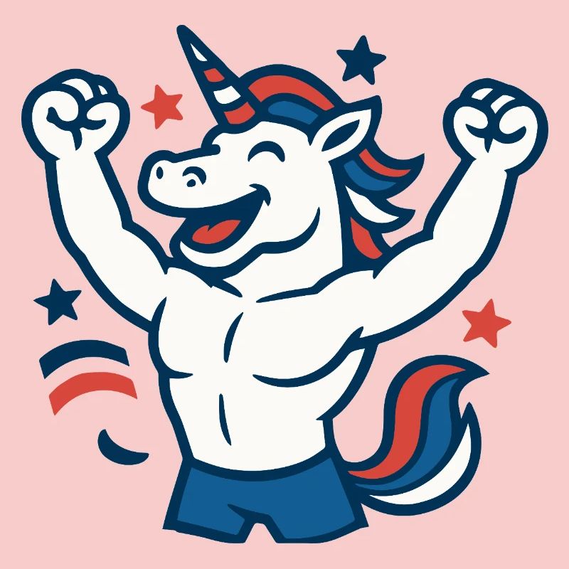 Frohes Einhorn-Maskottchen-Feiern Power Fun