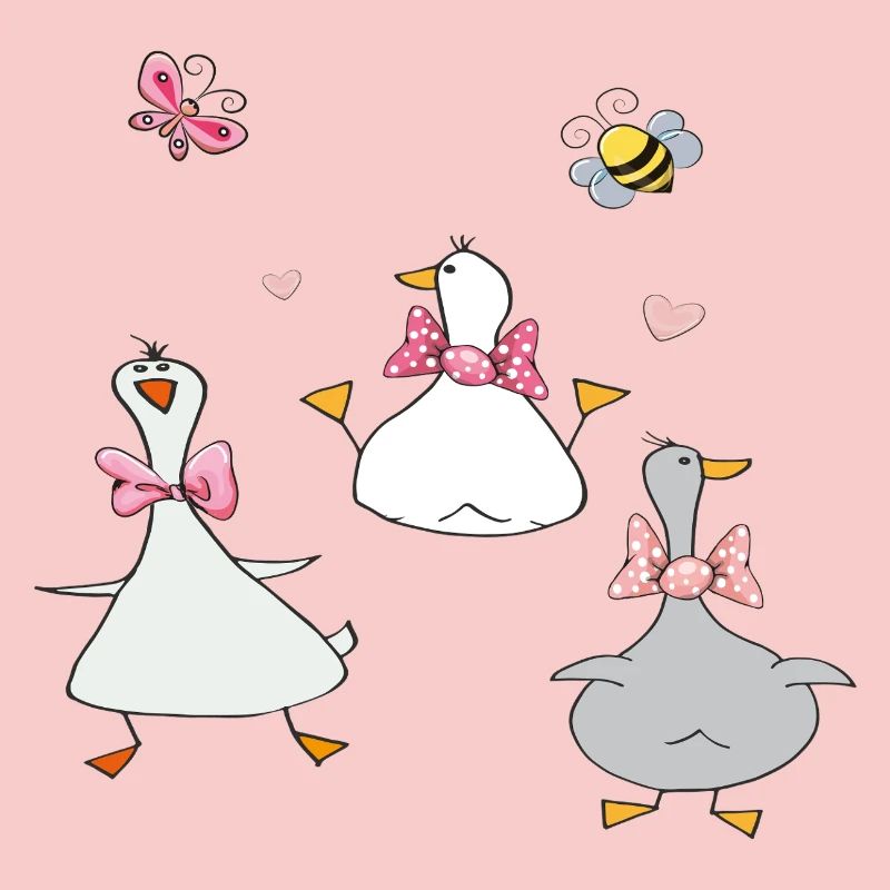funny geese with butterfly and bee