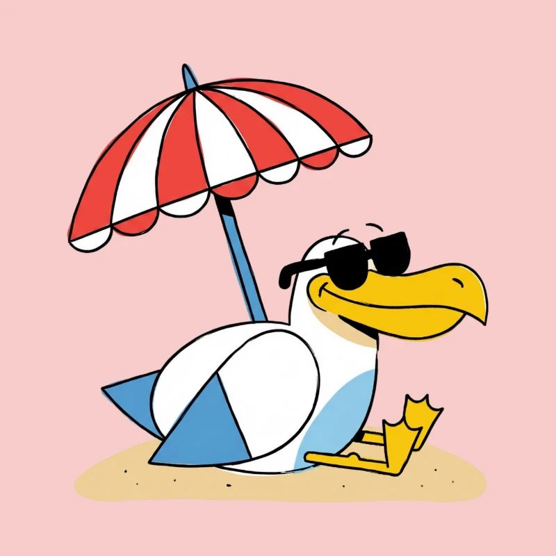 Sonniges Strand-Möwe mit Schirm