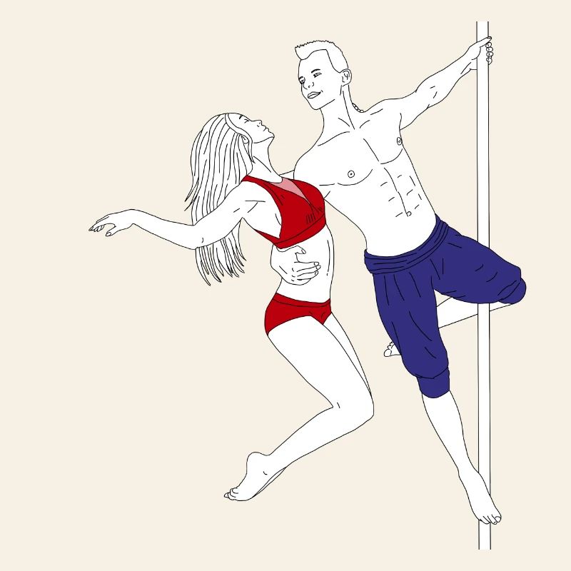 Pole Dance Duo Red Blue Outfit
